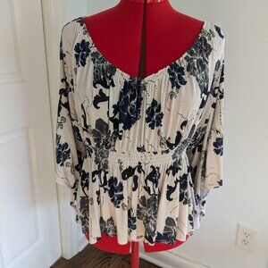 Free People Glenside Peasant Top in Blue/White Floral [L]